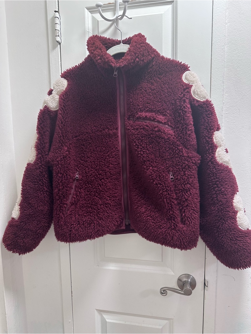 Sandy Liang Grass Fleece Jacket Brunello Maroon XS oversized